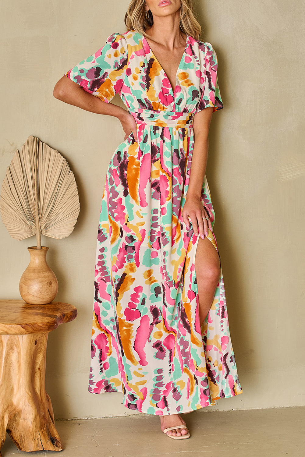 Women's Maxi Dress Featuring Tie-dye V Neck Bohemian