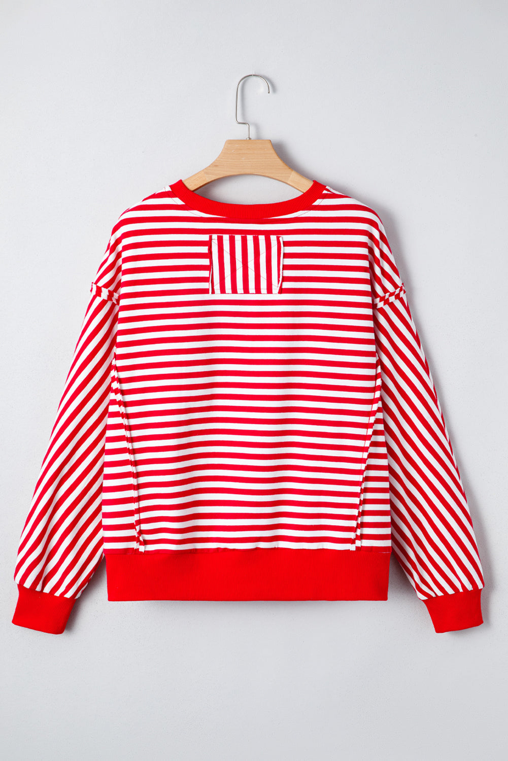 Exposed Seam Stripe Seam Cotton Everyday Pullover Top in Red