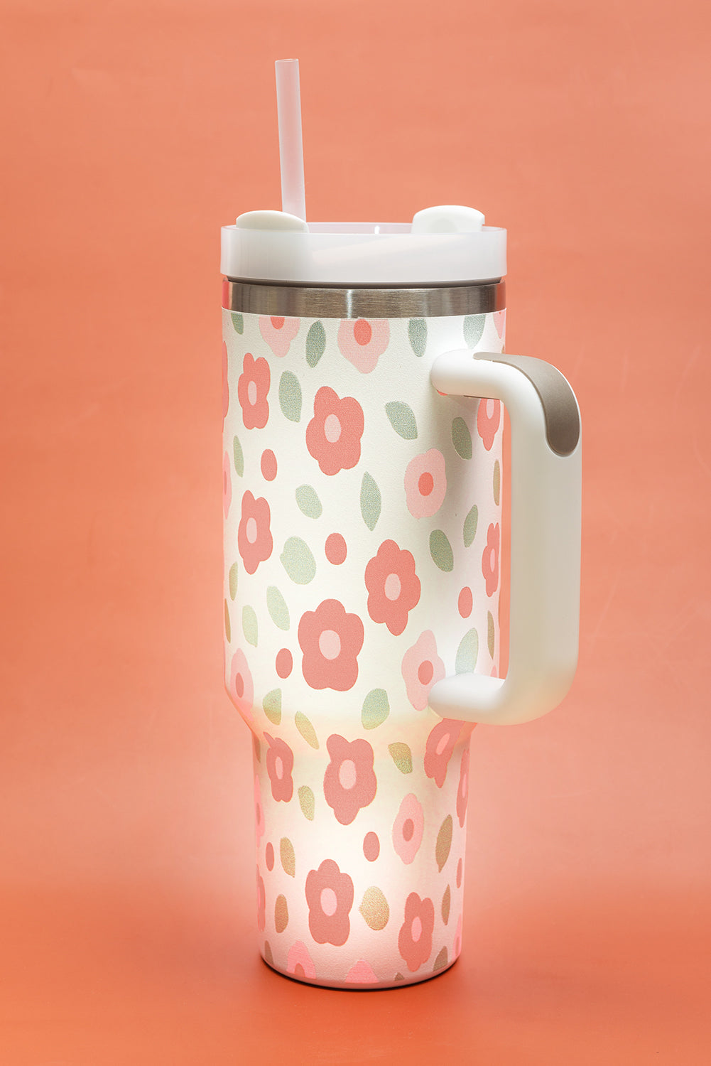 Floral Leaves Print Stainless Large Portable Cup 40oz