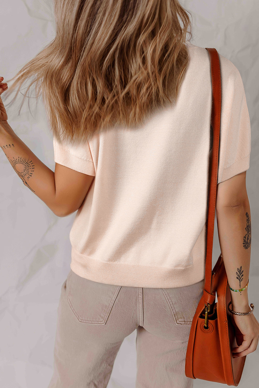 Polished Embellished Pearl Bow Dolman Short-Sleeved Knit Top
