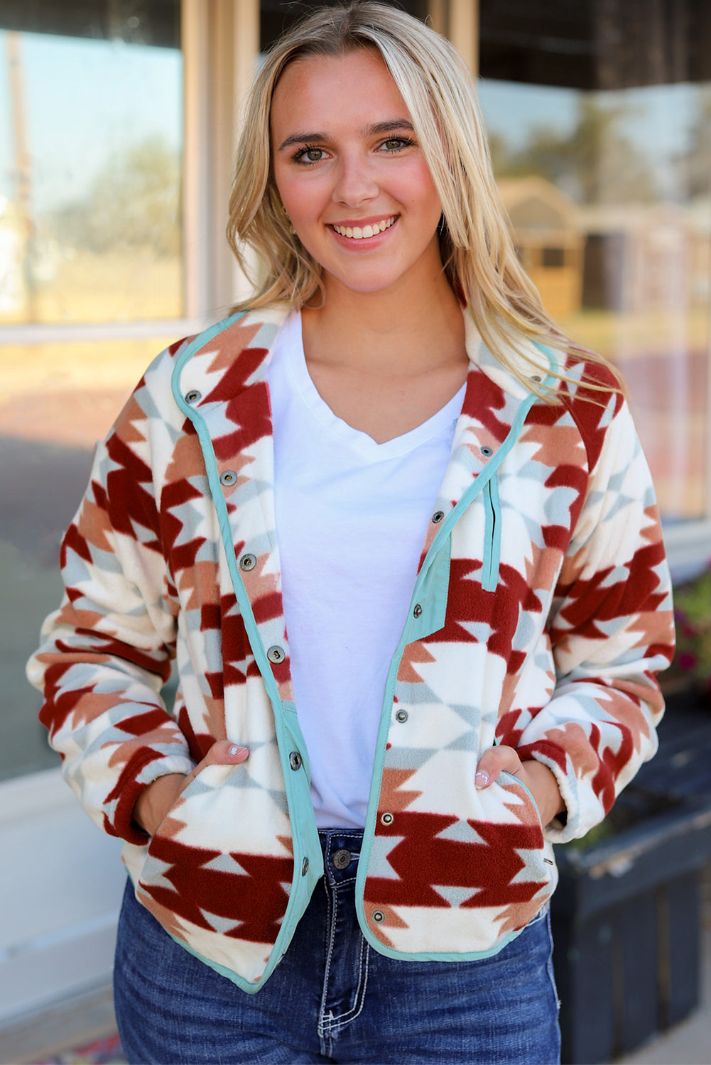 Women's Zipper Fleece Western Aztec Jacket