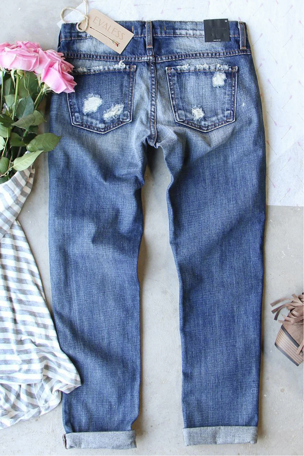 Jeans for Women Leopard-Print Gradient Distressed
