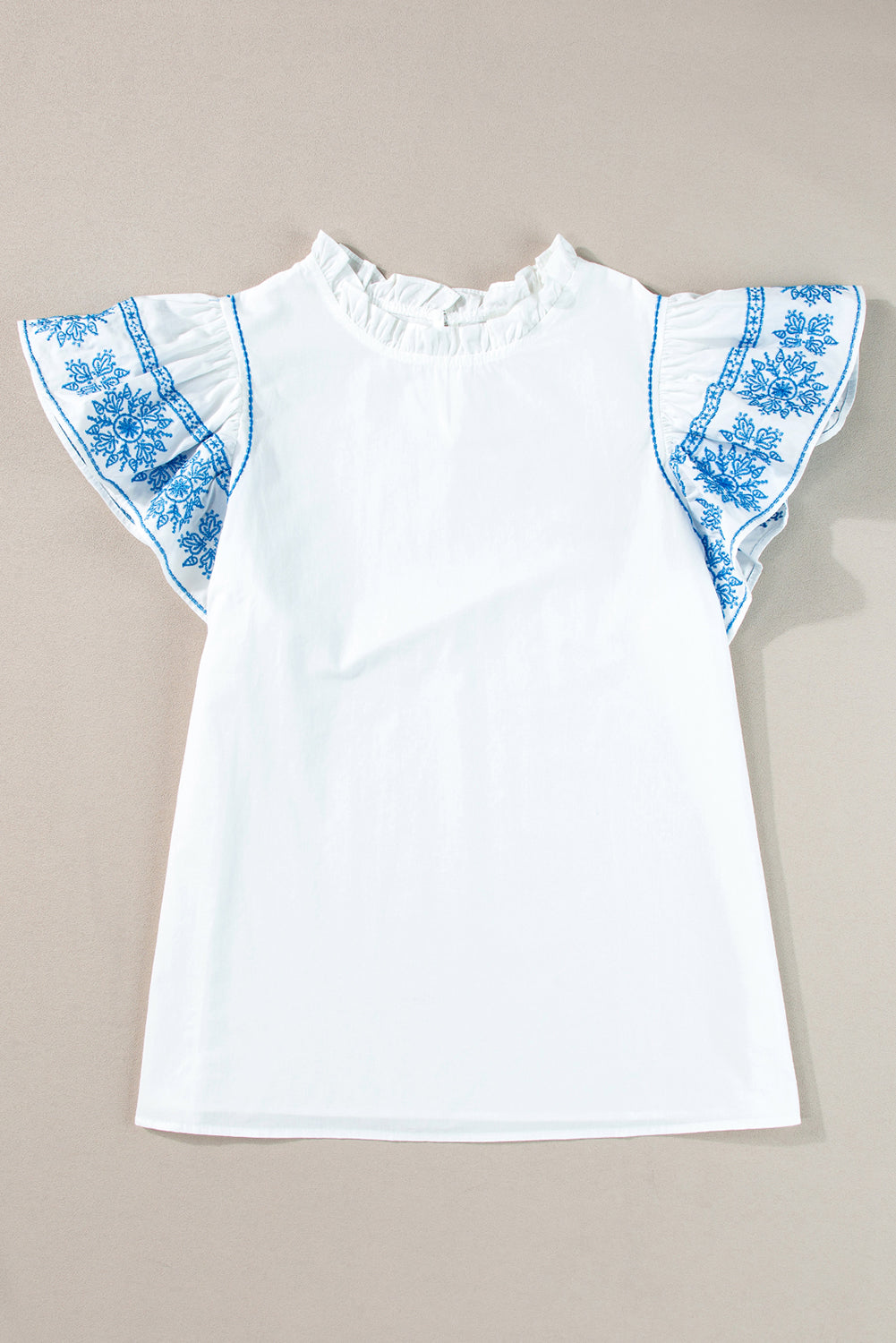 Ruffled Sleeve Embroidered Sleeve Frilled Collar Blouse