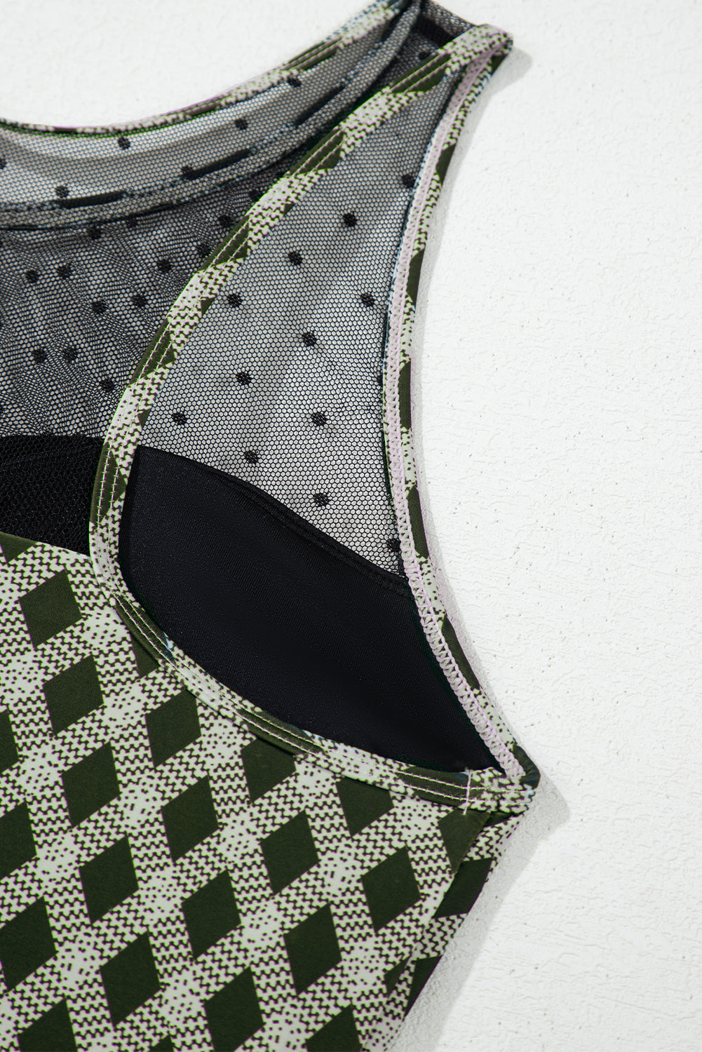 Dotted Mesh Plaid Patchwork High Waisted Bikini