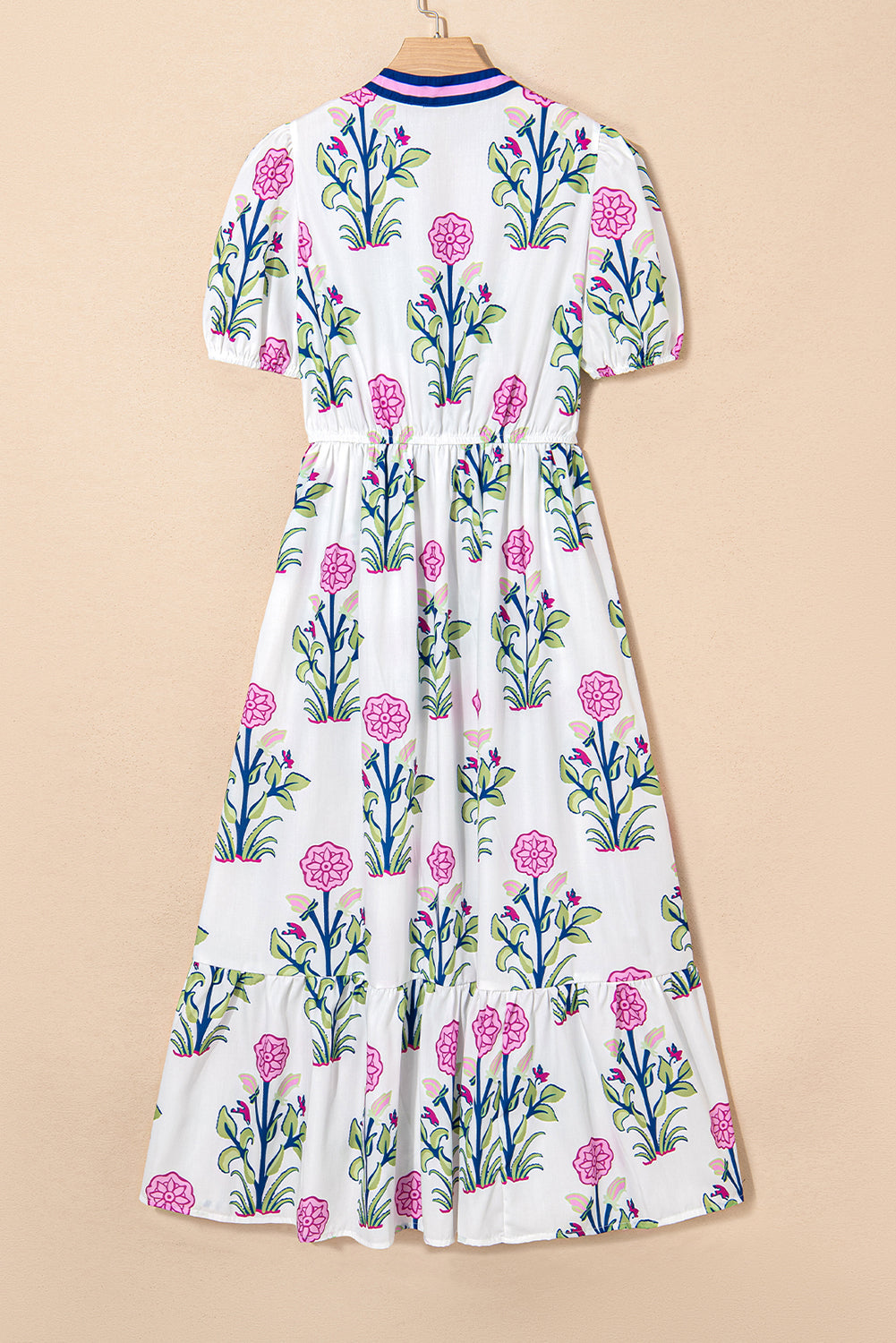 Polished Puff White Floral Short-Sleeved V-Neck Maxi Dress