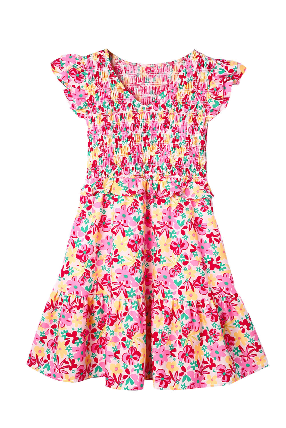 Women's Floral Dresses Featuring Shirred Bodice Ruffle-Trimmed