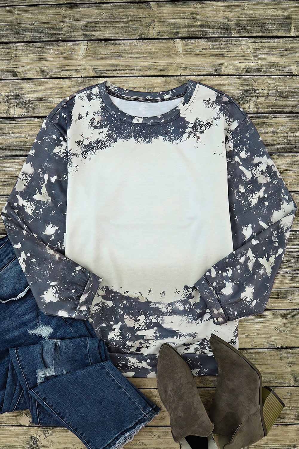 Women's Top with Dye Long-Sleeve Bleached Tie