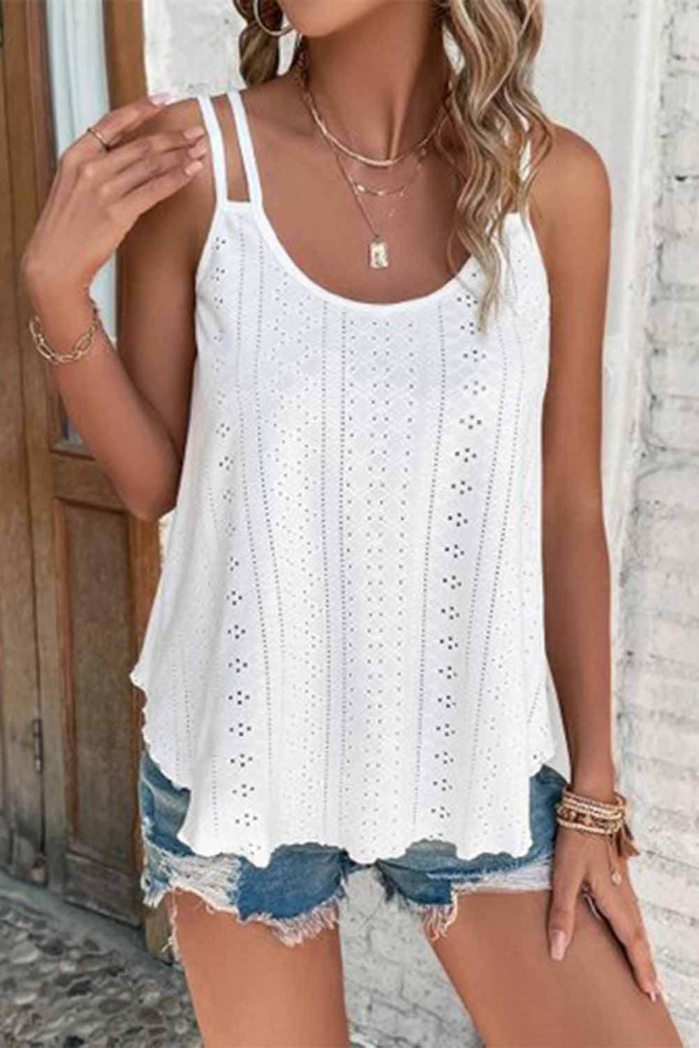 Women's Tank Top Featuring Eyelet Strappy
