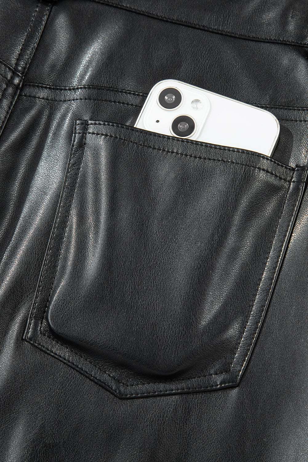 Faux Slit Leather Side Maxi Skirt in Black
