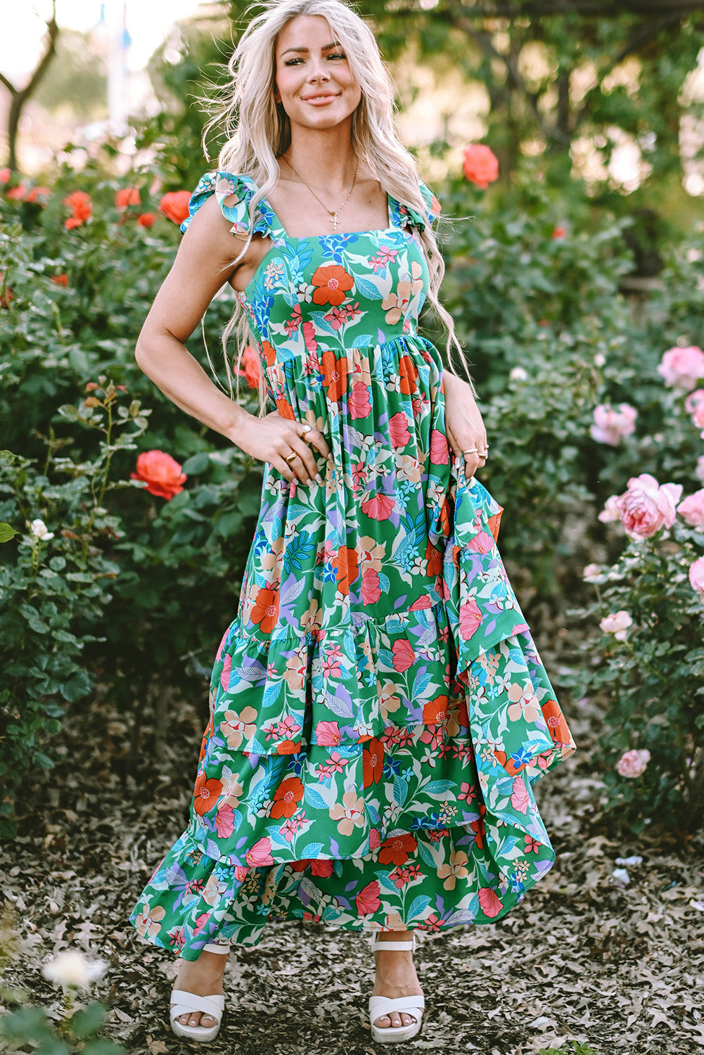 Women's Dresses Featuring Maxi Floral-Print Print Sleeveless