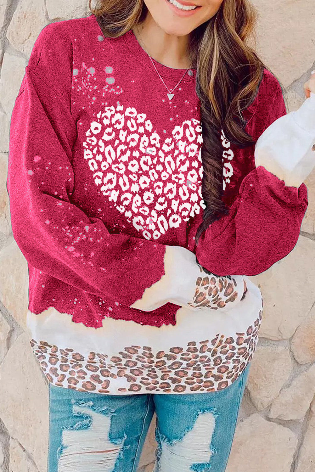 Pullover Sweatshirt for Women Bleached Heart Graphic-Print