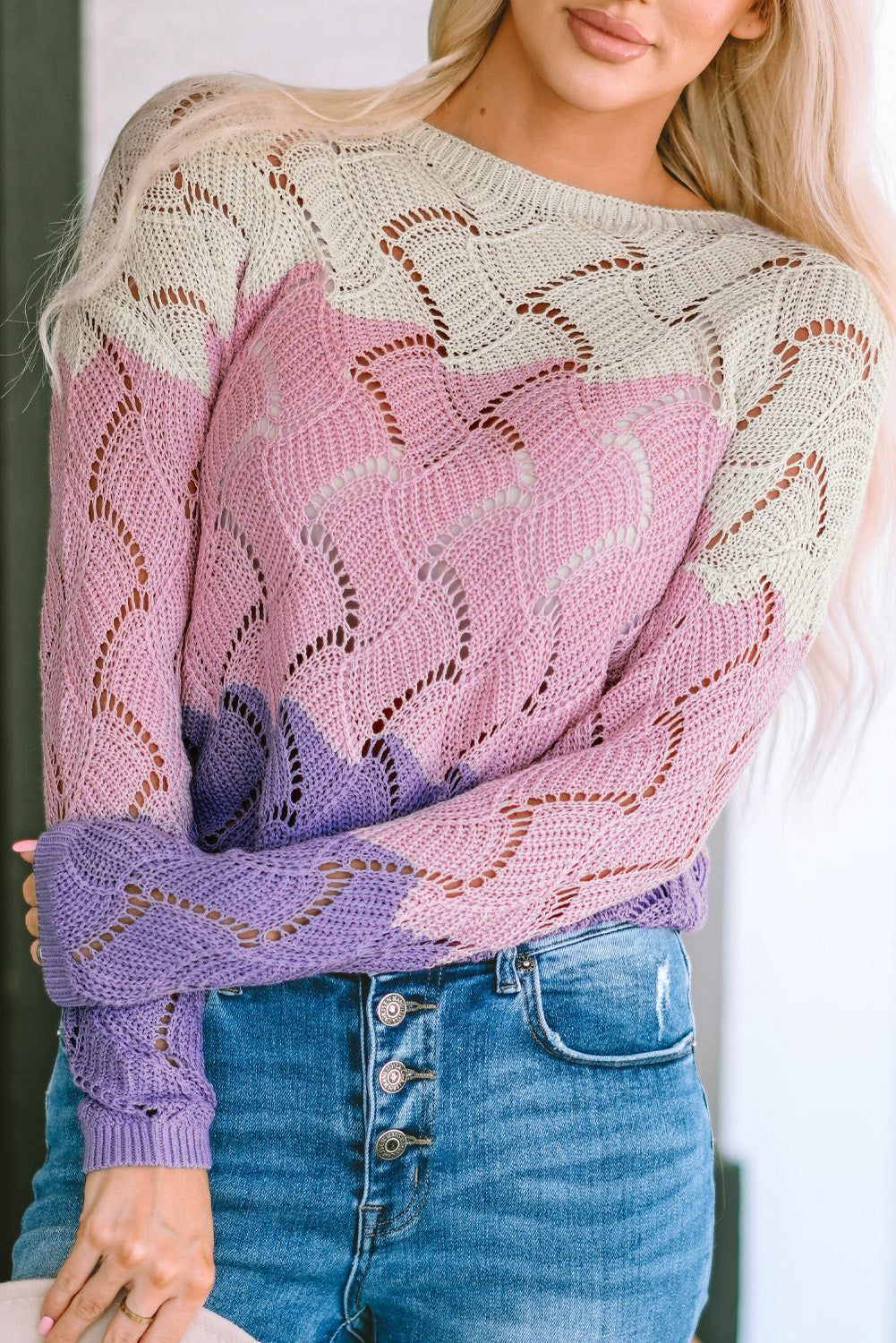 Women's Sweater Featuring Loose Hollow Knitted