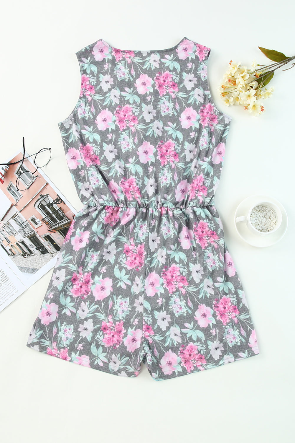 Romper for Women Vintage Wash Floral-Print Print Sleeveless