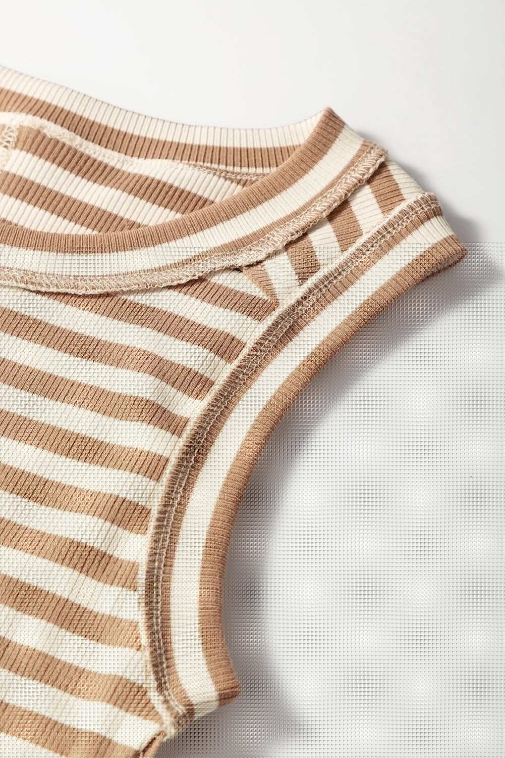 Khaki Stripe Round Neck Sleeveless Top