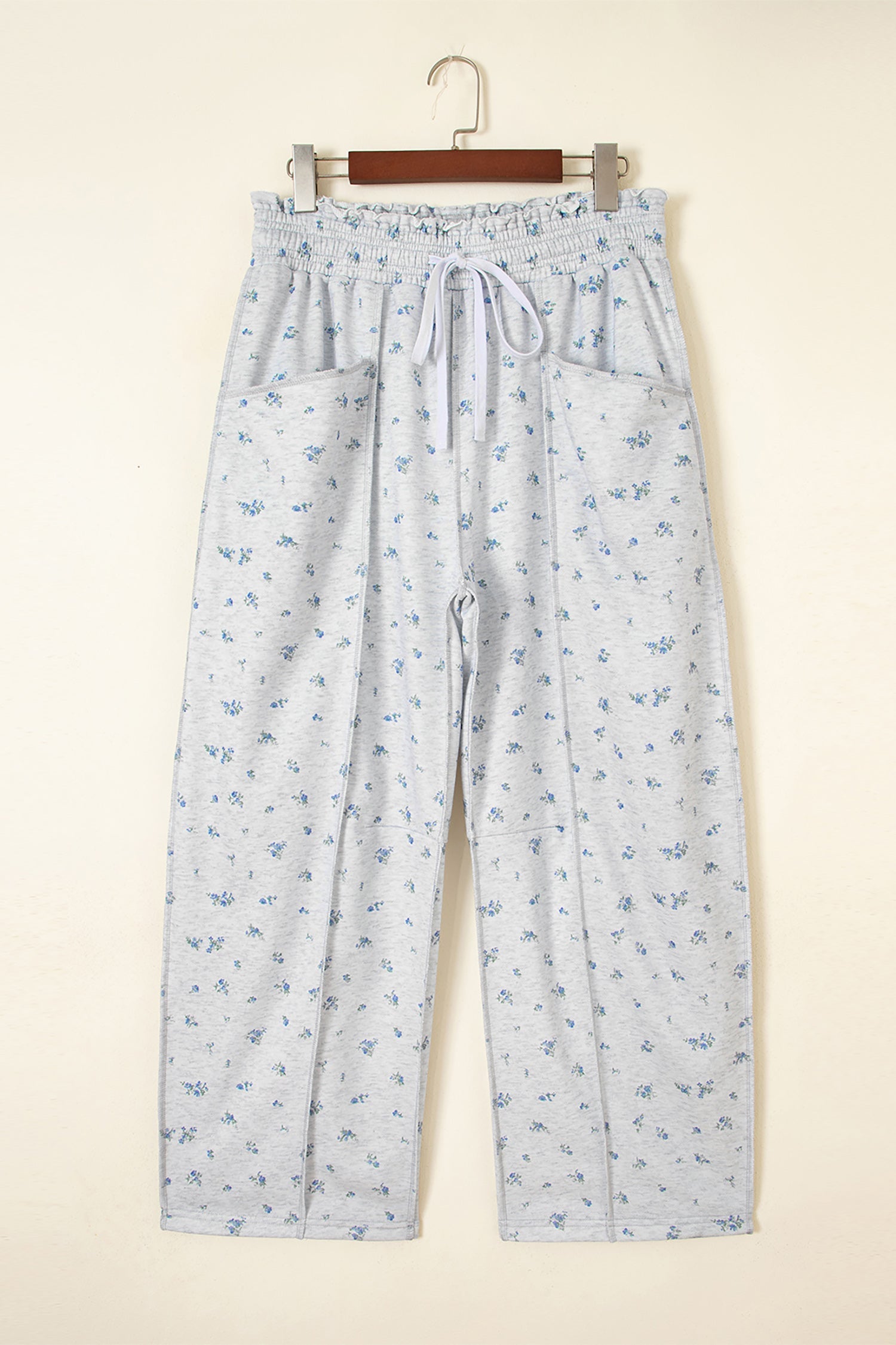 Floral-Print Timeless Elastic Waist Fit Pants in Gray