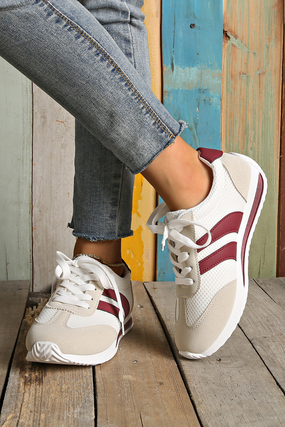 Colorblock Patchwork Breathable Lace-up Sneakers Style