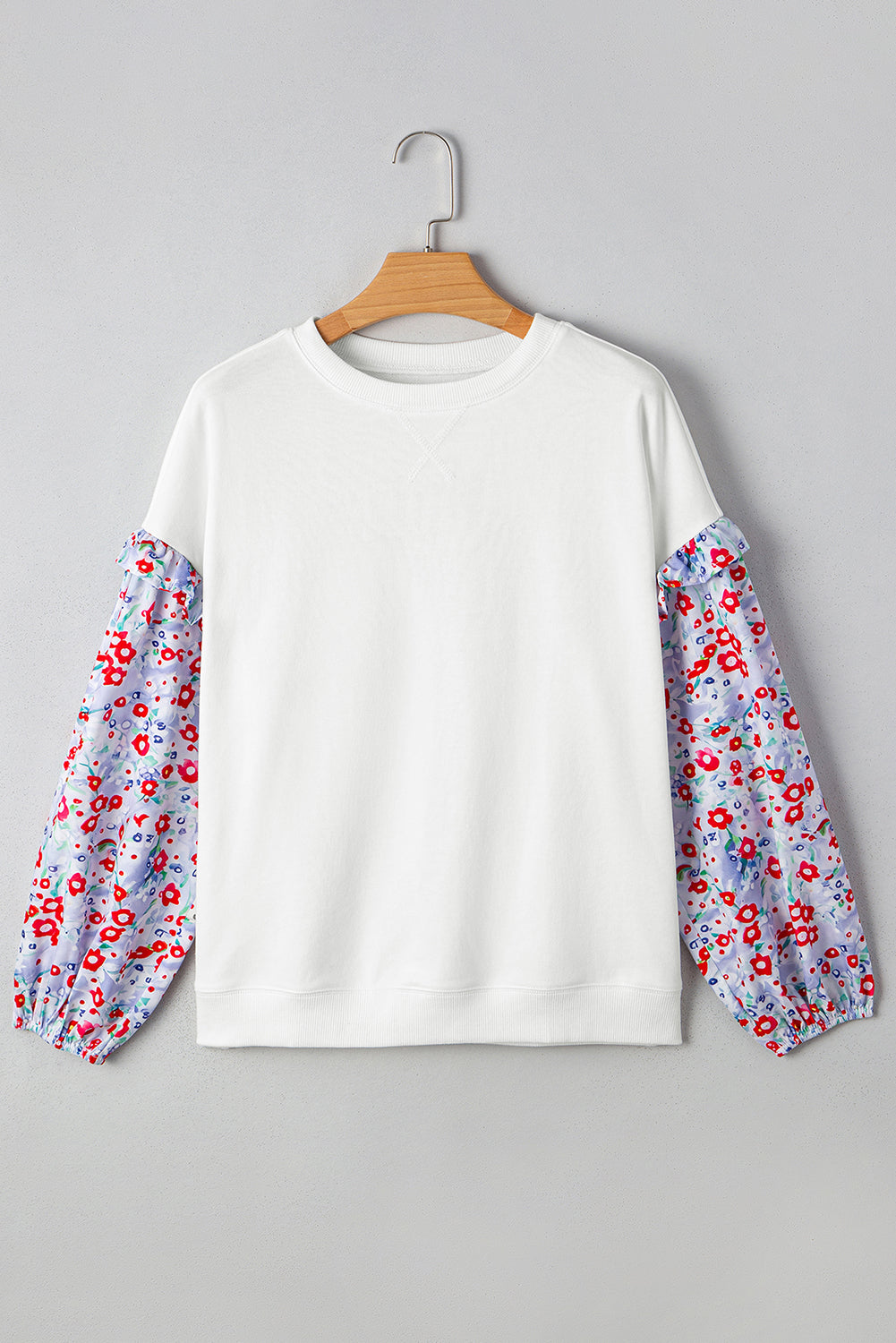 Ruffled Balloon Floral Balloon Sleeve Patchwork Loose Blouse