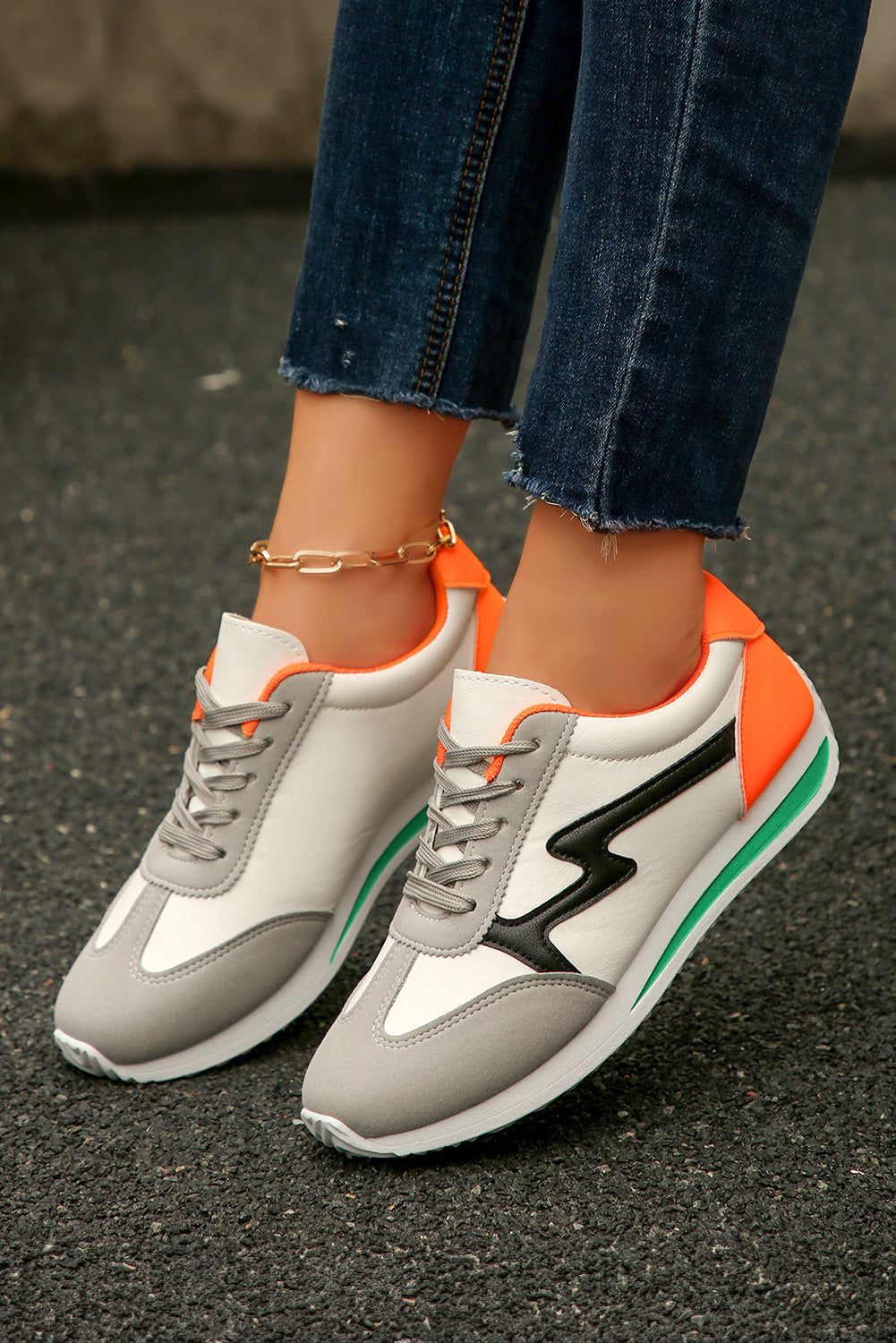 Leather Colorblock PU Colorblock Patchwork Lace Up Sneakers