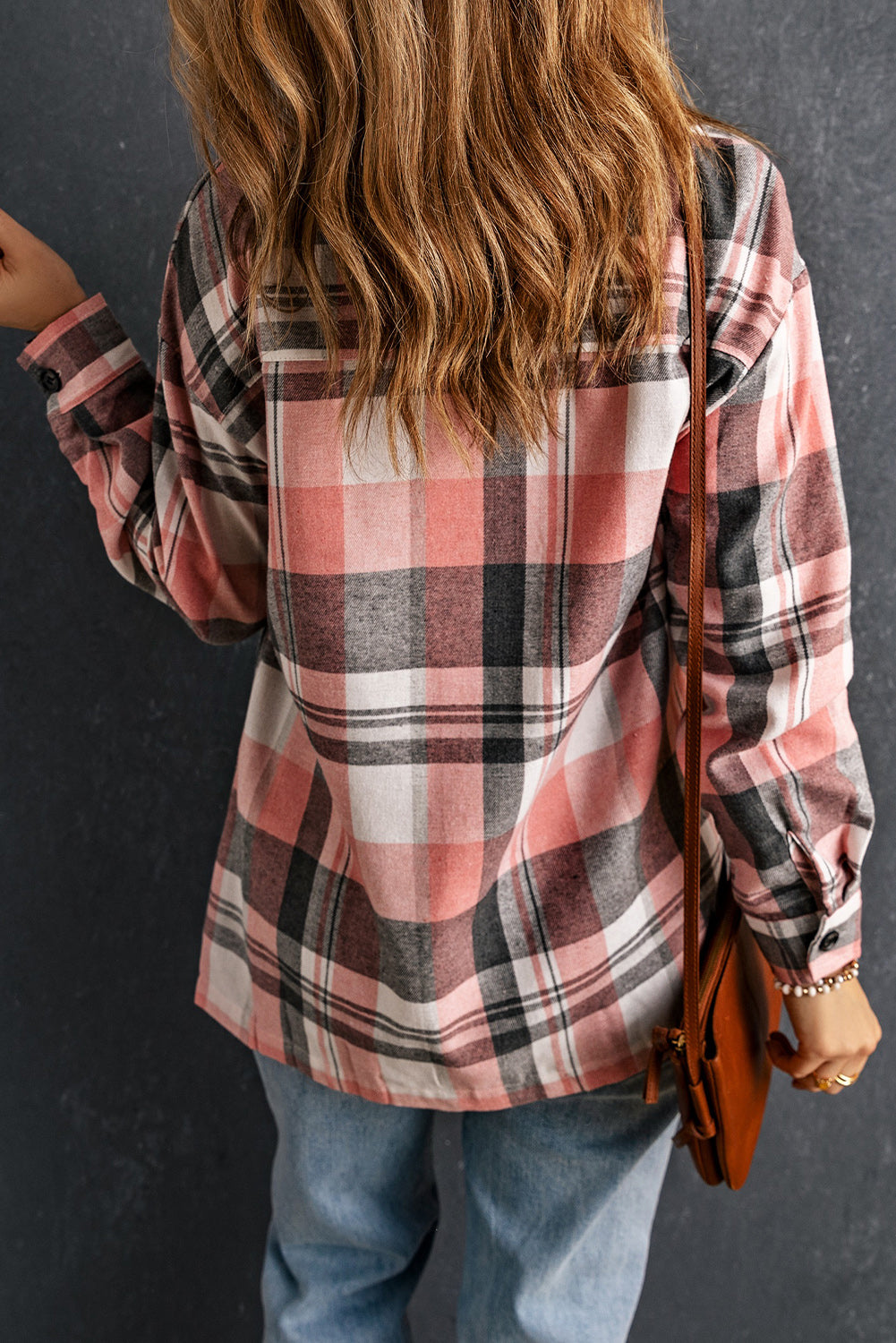 Women's Shacket with Pocket Shirt Plaid Button Up Patch