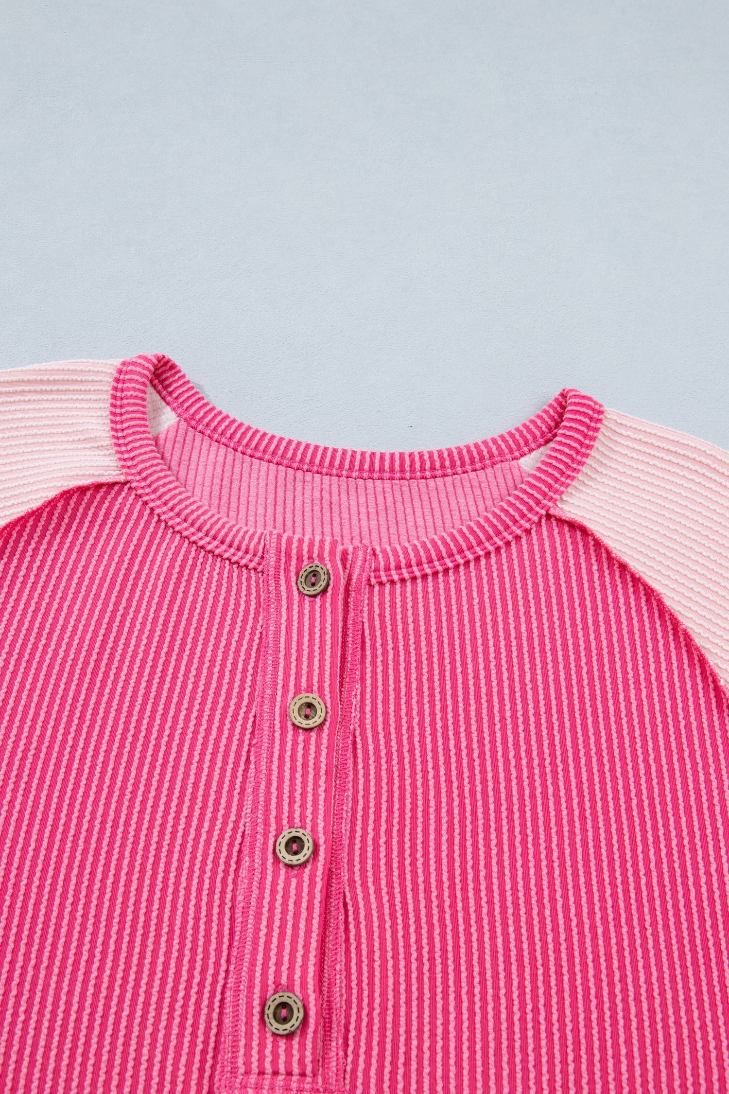 Bright Size Pink Plus Twisted Rib Colorblock Short-Sleeved Henley Top