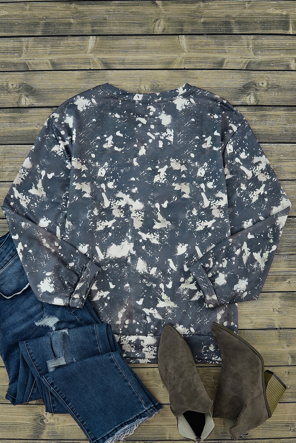 Women's Top with Dye Long-Sleeve Bleached Tie