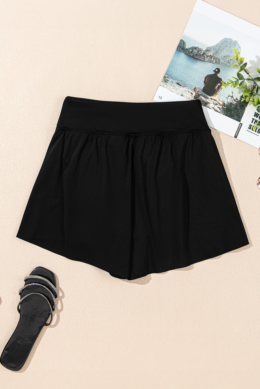 Solid Color High Waist Wide Leg Swim Bottom