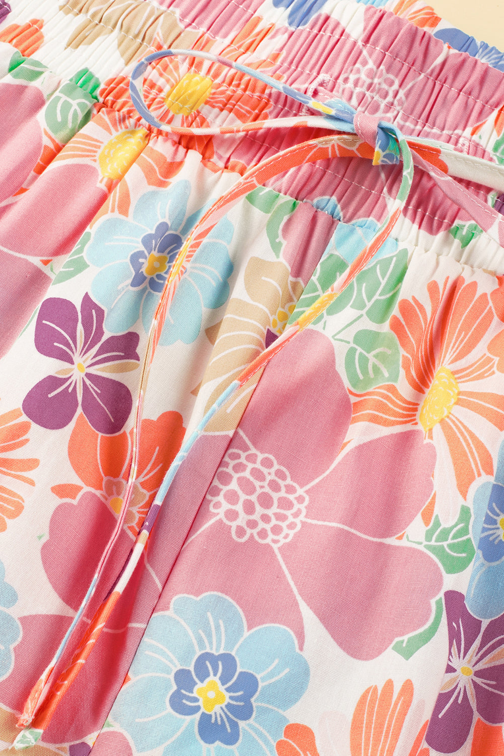 Women's Pants Featuring Shirred-Waist Loose Floral-Print