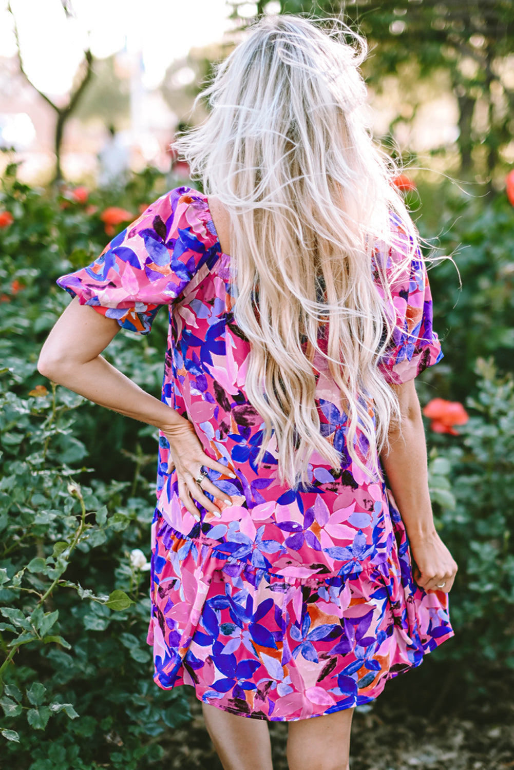 Women's Dresses with Flower Short-Sleeve Ruffle-Trimmed