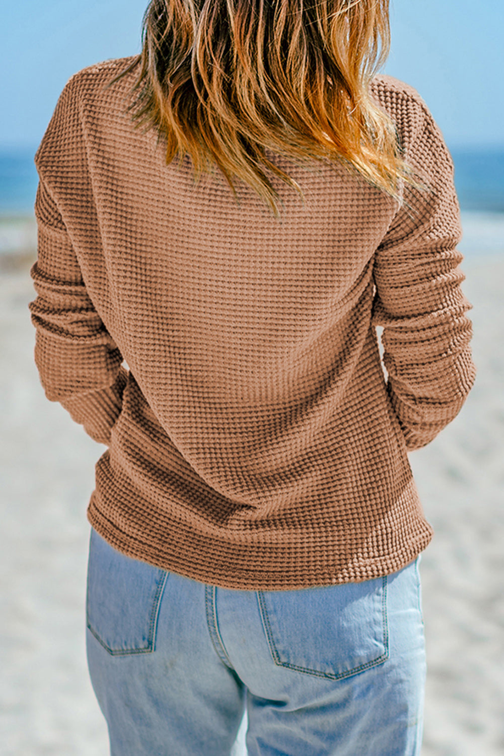 Top for Women Long-Sleeve Waffle Dropped-Shoulder