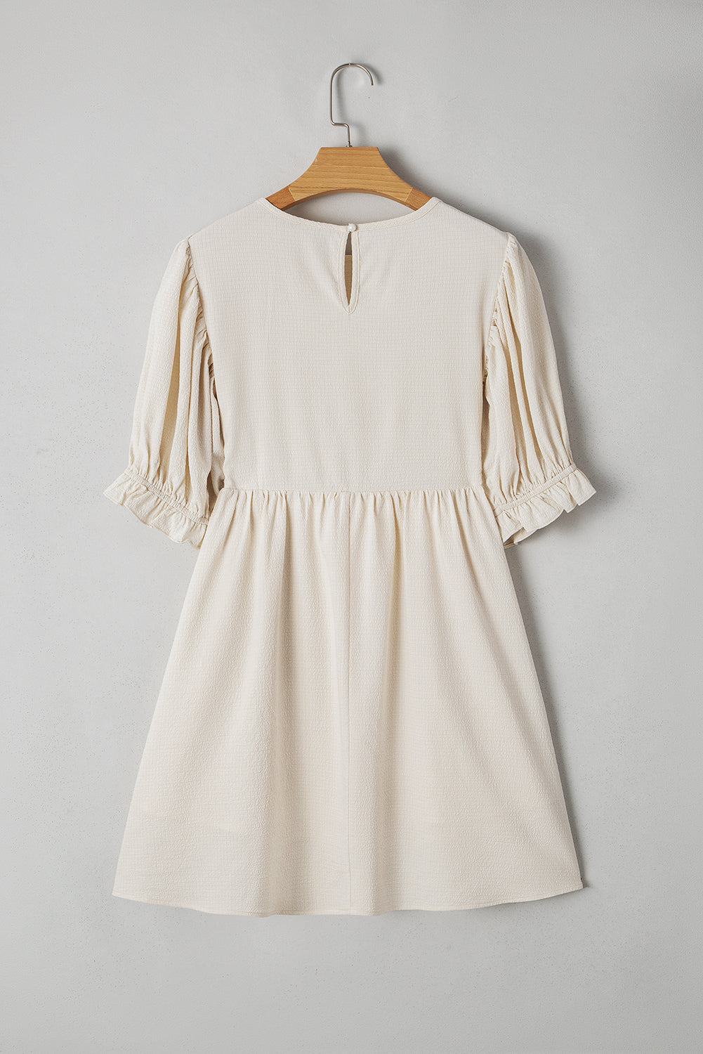 Textured Ruffled Puff Sleeve Loose Dress