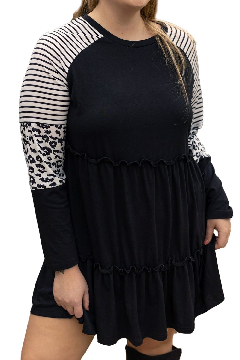 Women's Dress Featuring Striped Layered Plus Size