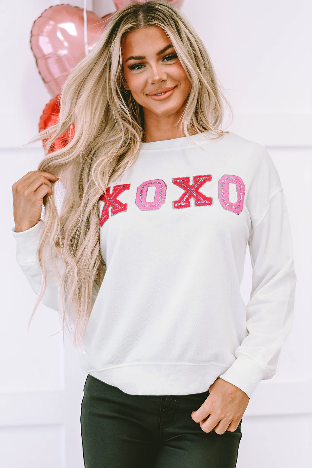 Women's Pullover Sweatshirt Featuring Valentine Shiny XOXO