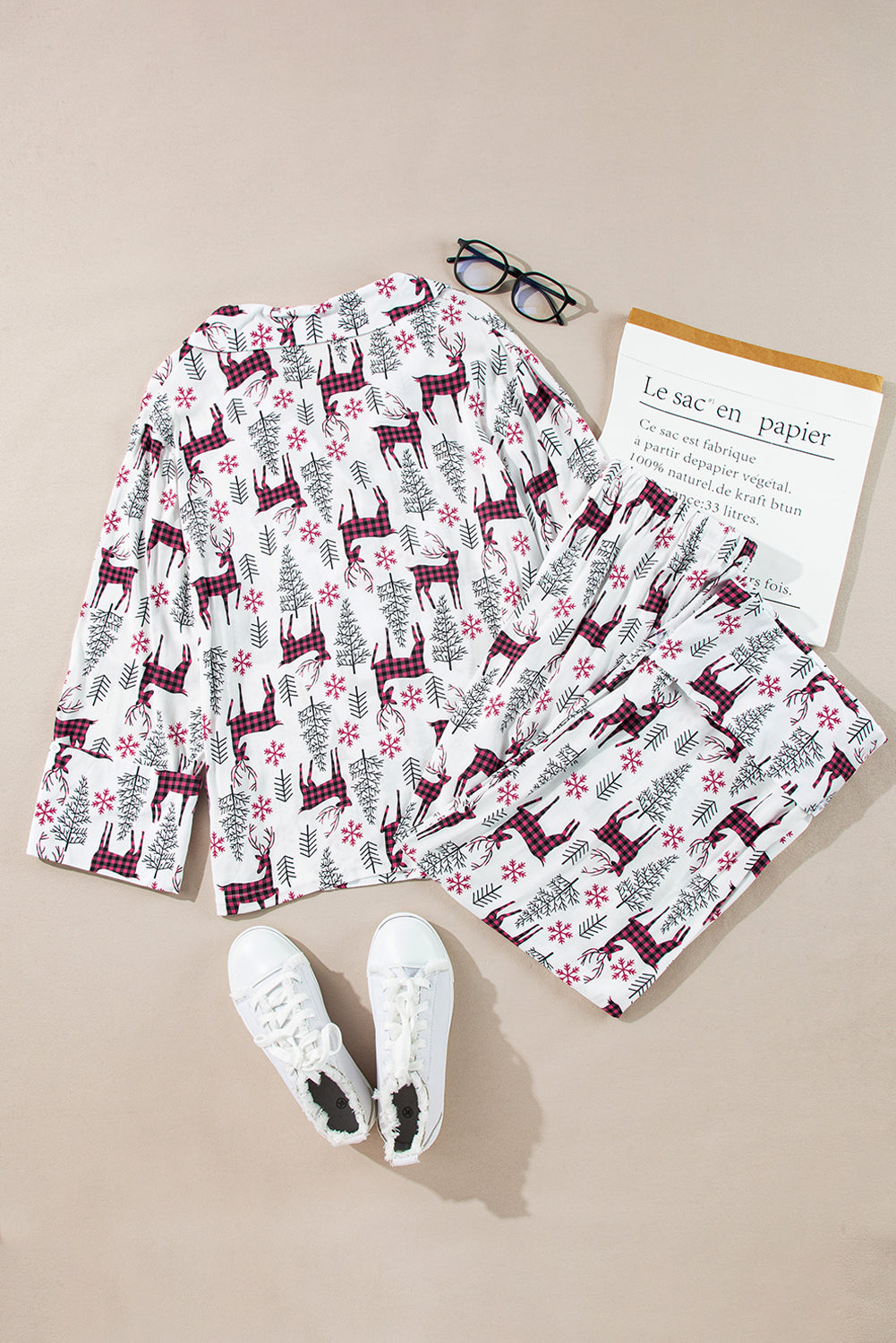 Christmas and Printed Shirt Pants Pajama Set