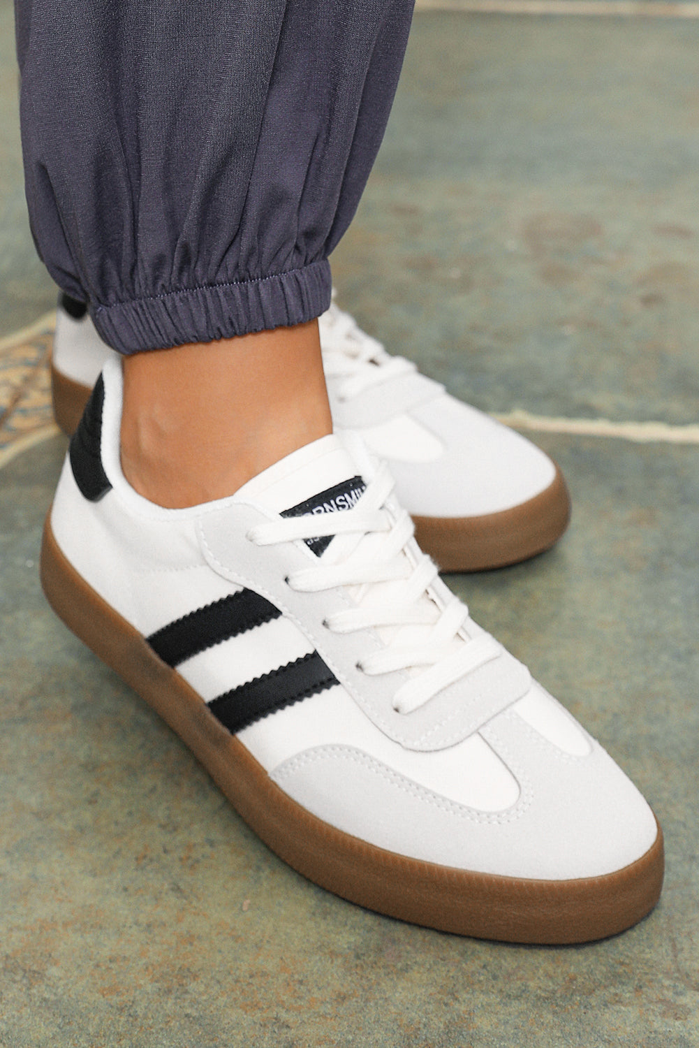 Striped Lace-up Flat Sneakers