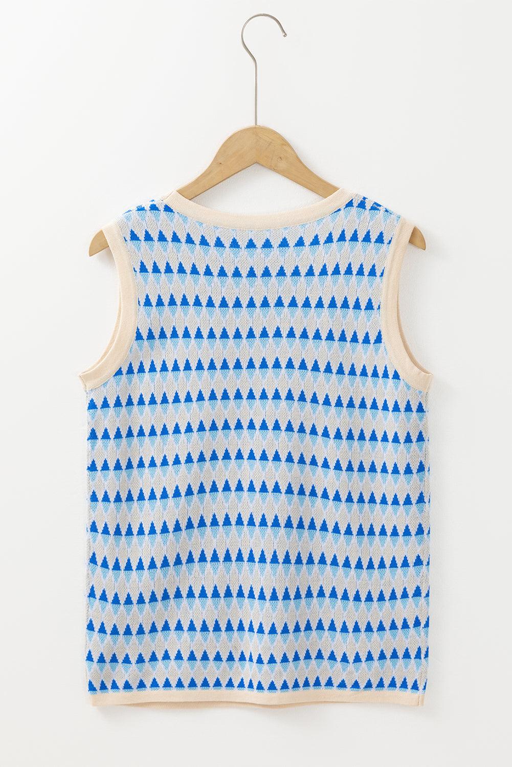 Geometric Print Round Neck Slim Fit Sweater Vest