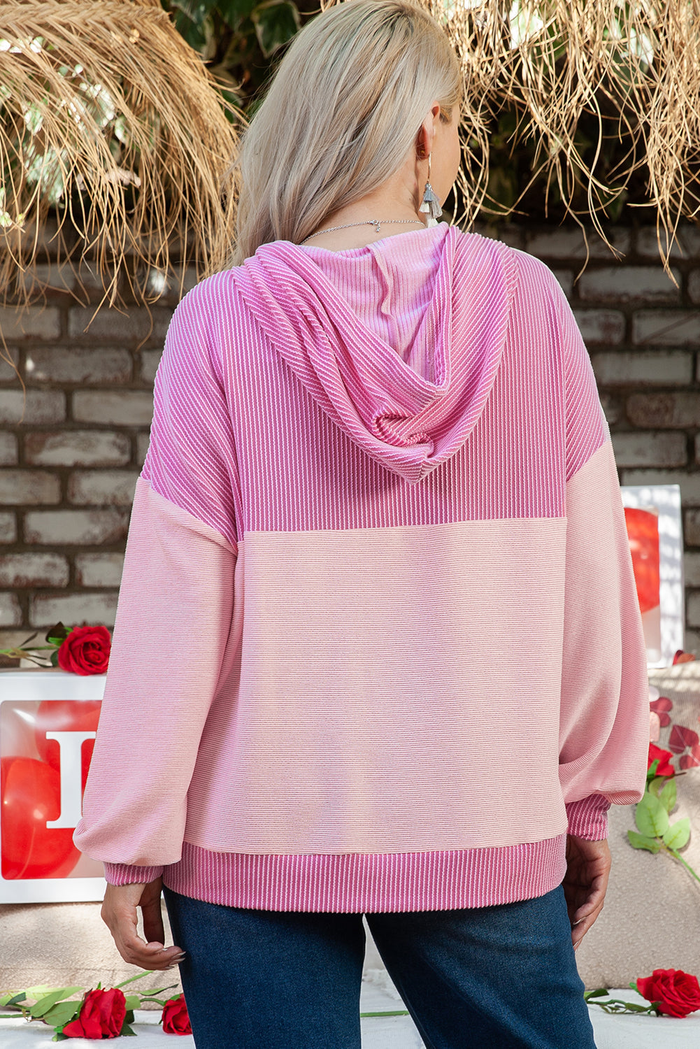 Hoodie for Women Corded Patchwork Plus Size