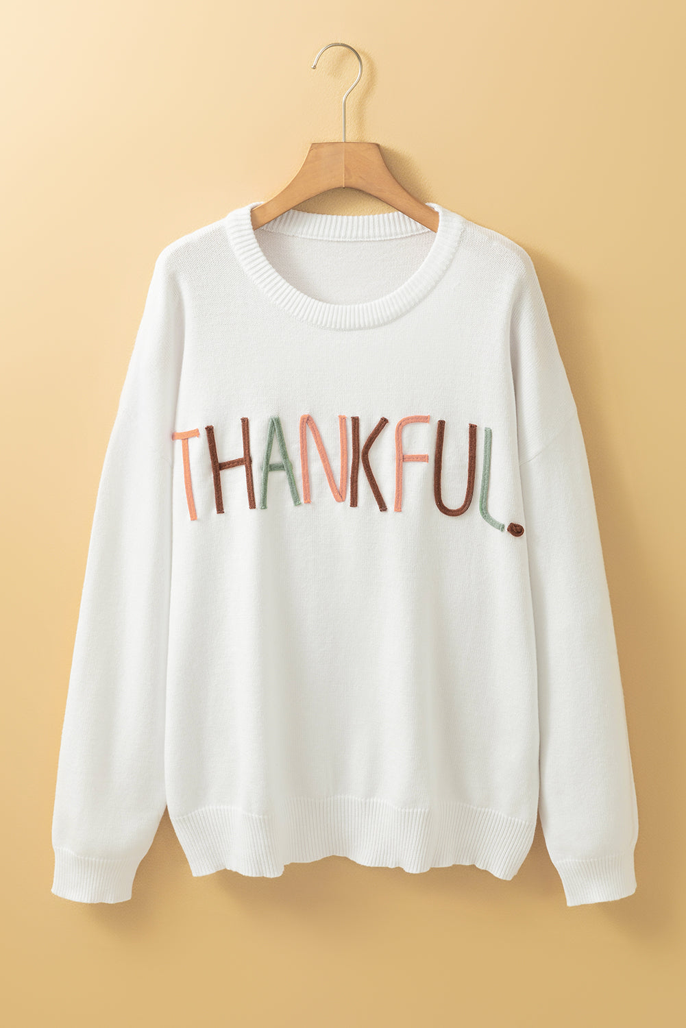 Plus Size Thankful Ivory Embroidered Sweater