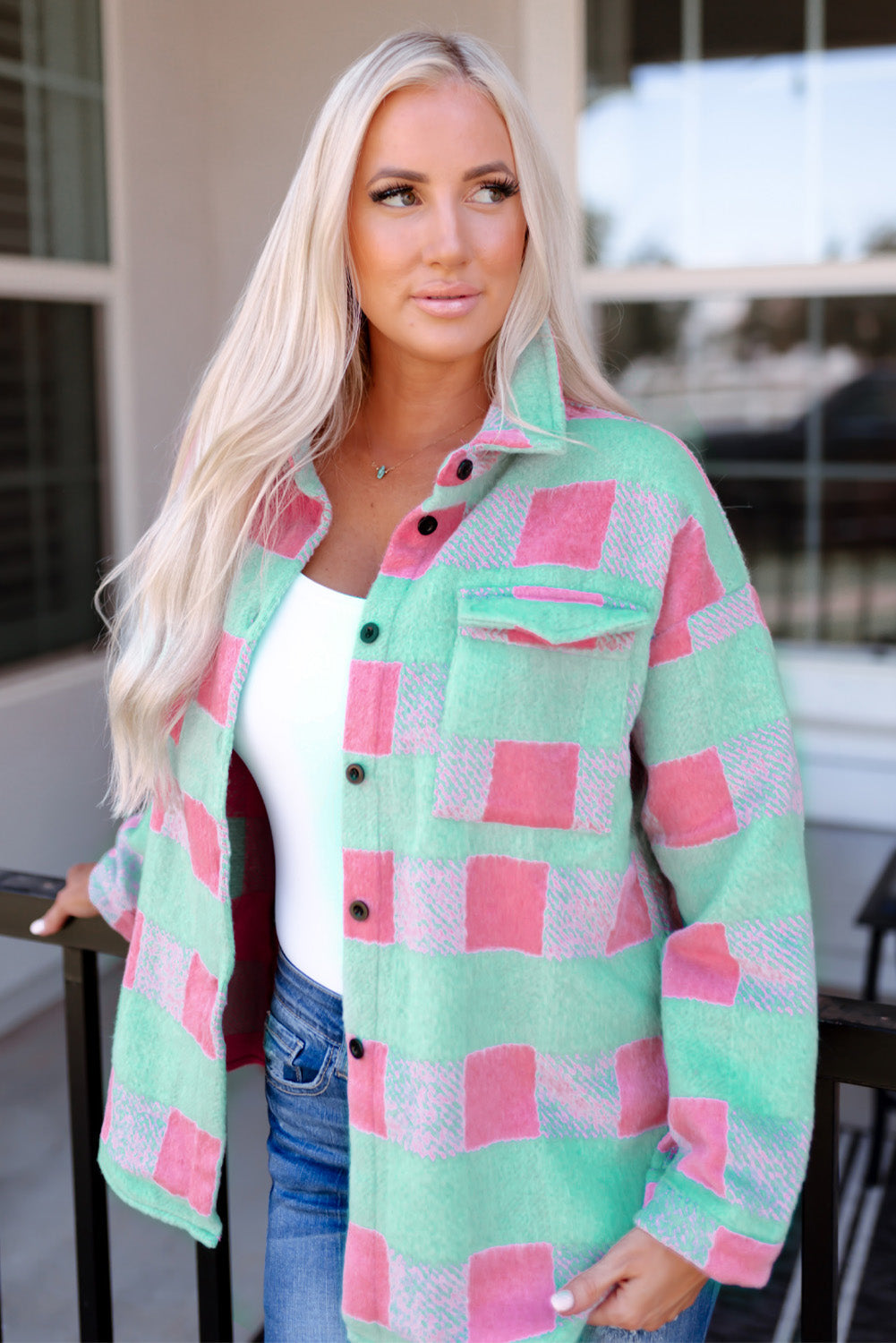 Shacket for Women Plaid Pattern Oversized