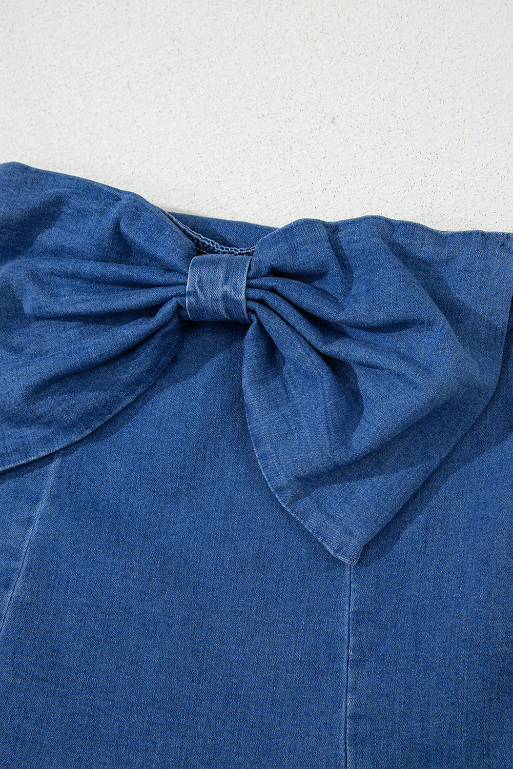 Front Retro Bow Smocked Back Denim Tube Top