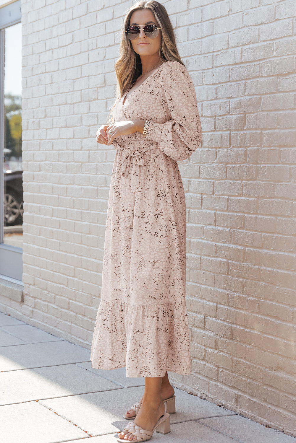 Maxi Dress for Women Surplice Bubble Sleeve