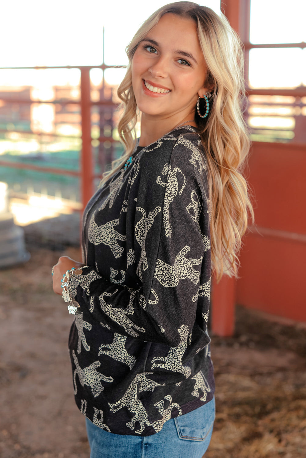 Top for Women Long-Sleeve Lively Cheetah Print