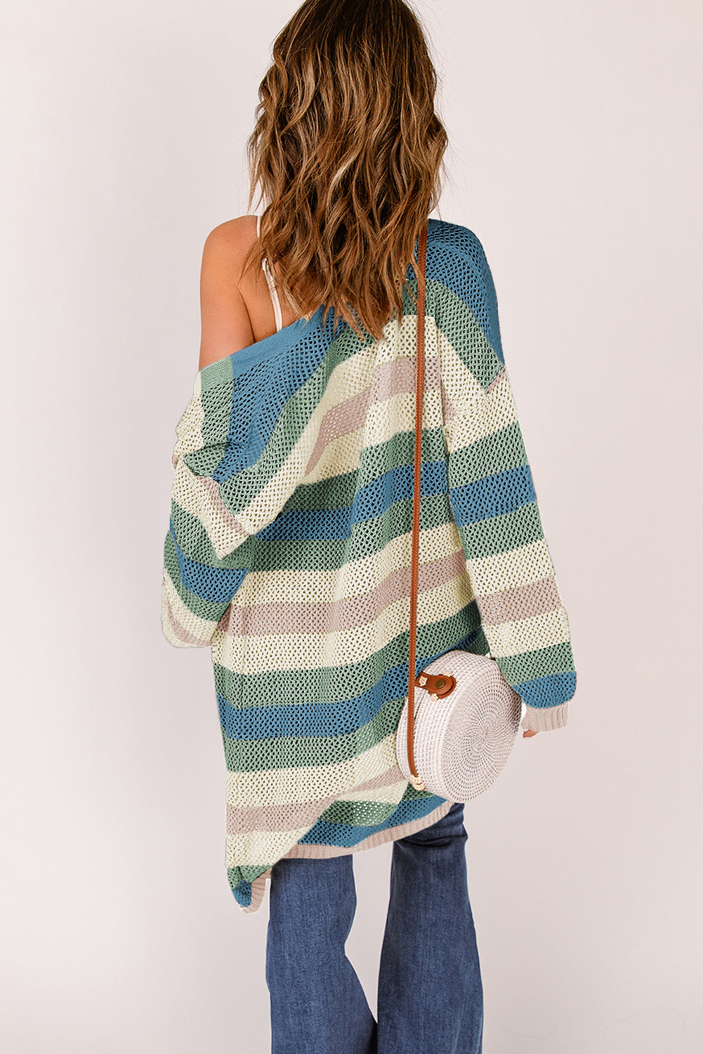 Women's Striped Hollowed Knit Cardigan