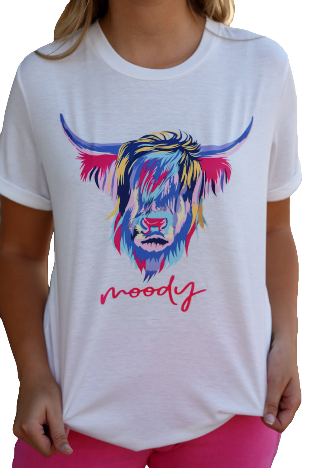Women's T-shirt Featuring Highland Heifer Moody Graphic-Print
