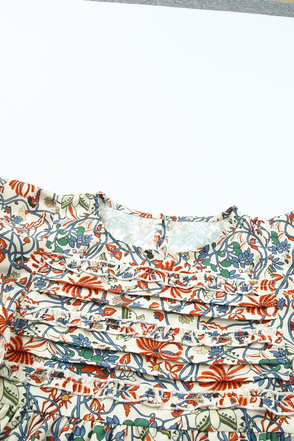 Women's Shirred Ruffle-Trimmed Sleeve Floral-Print Blouse