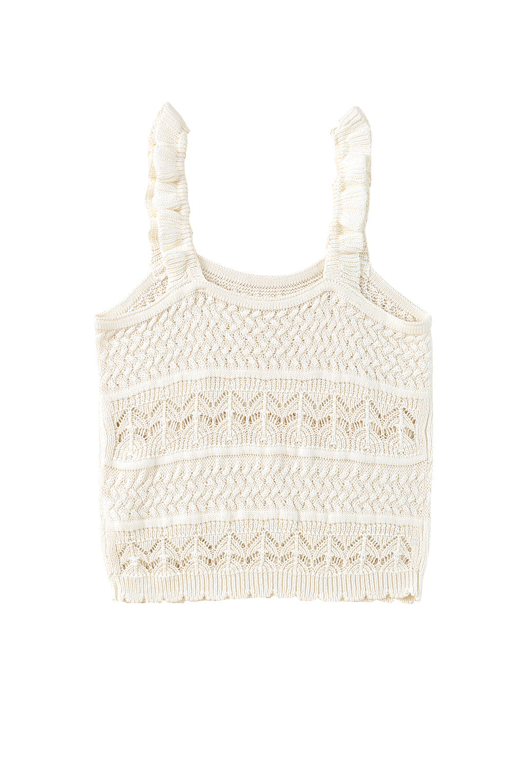 Women's Crochet Knitted Ruffle-Trimmed Straps Tank Top