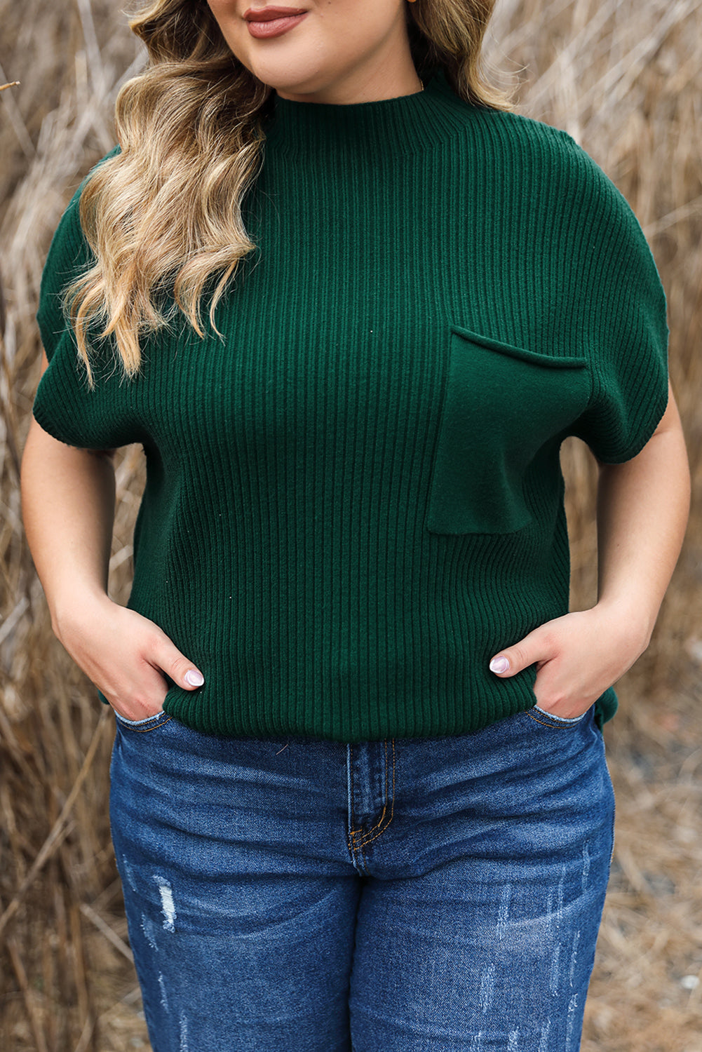 Sweater for Women Plus Size Mock Neck Short-Sleeve