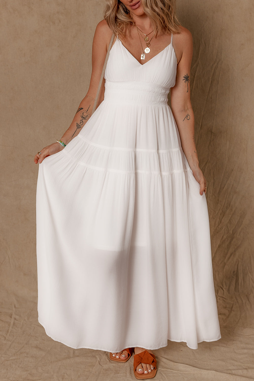 White Spaghetti Straps Elegant Long Dress