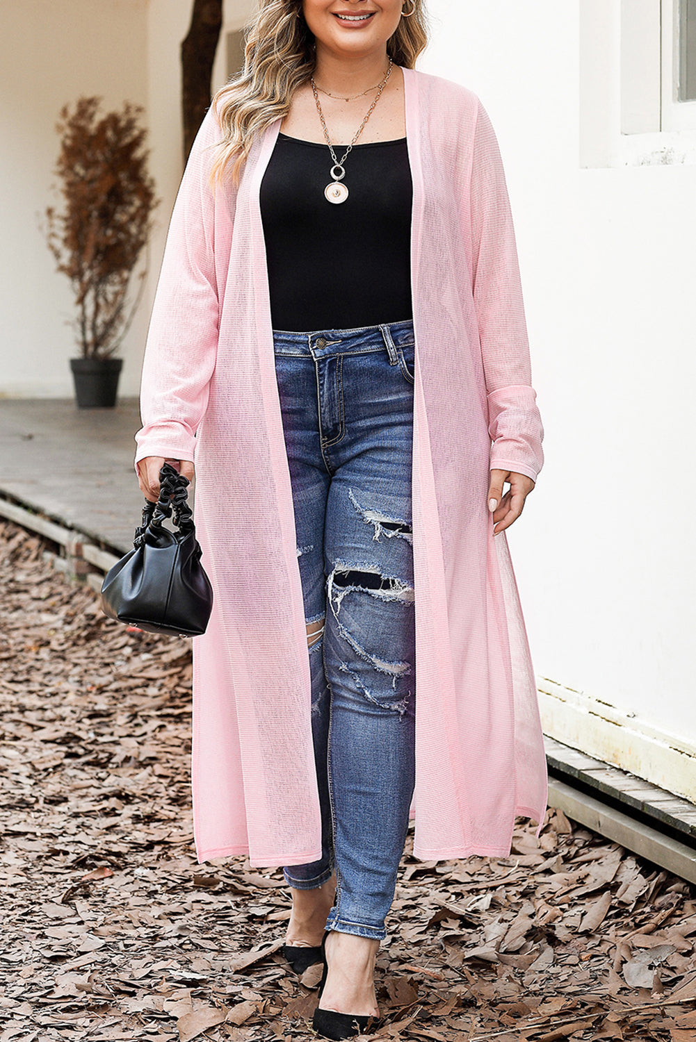 Women's Semi-Sheer Knitted Long Plus Size Cardigan