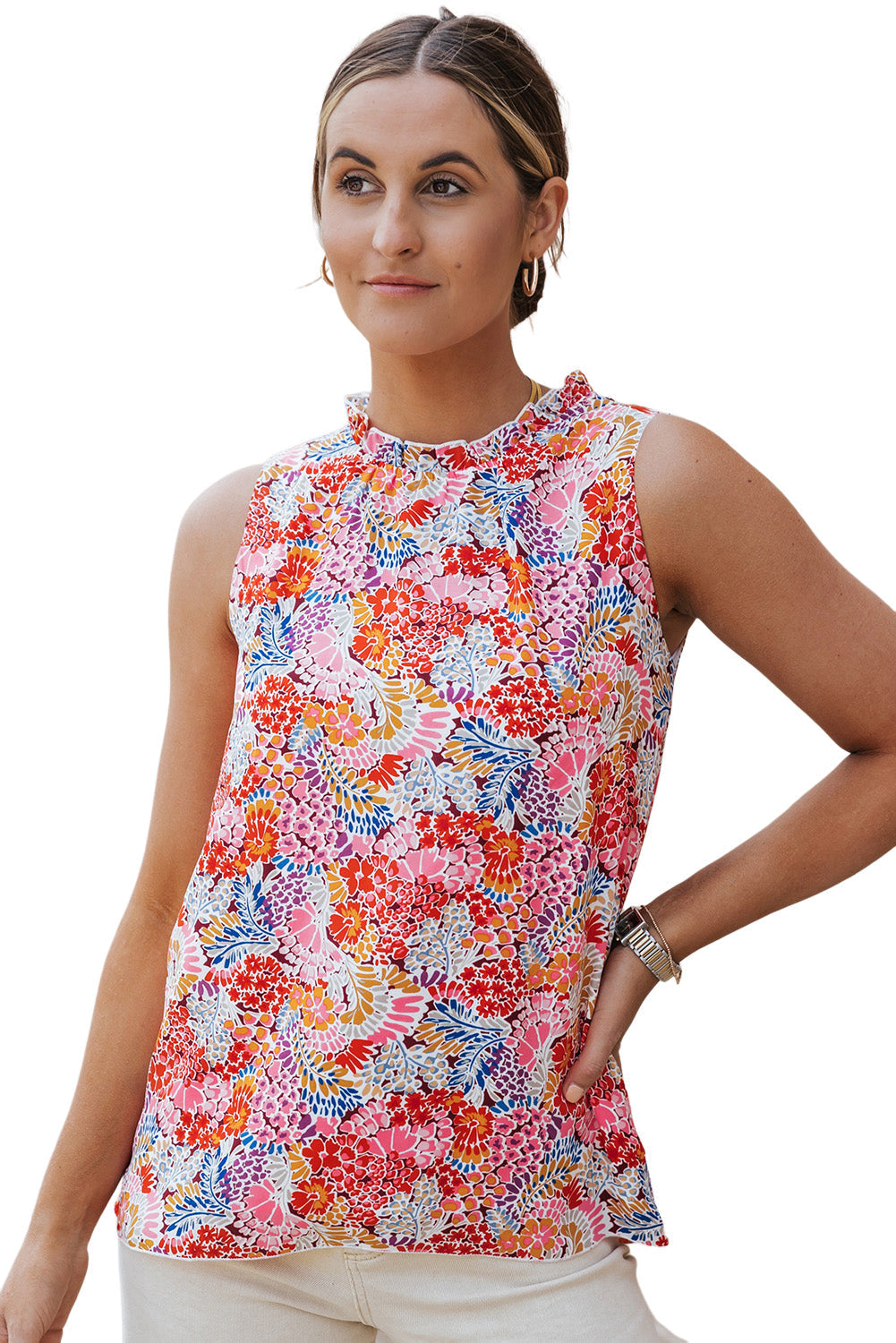 Women's Tank Top Featuring Floral-Print Print Relaxed