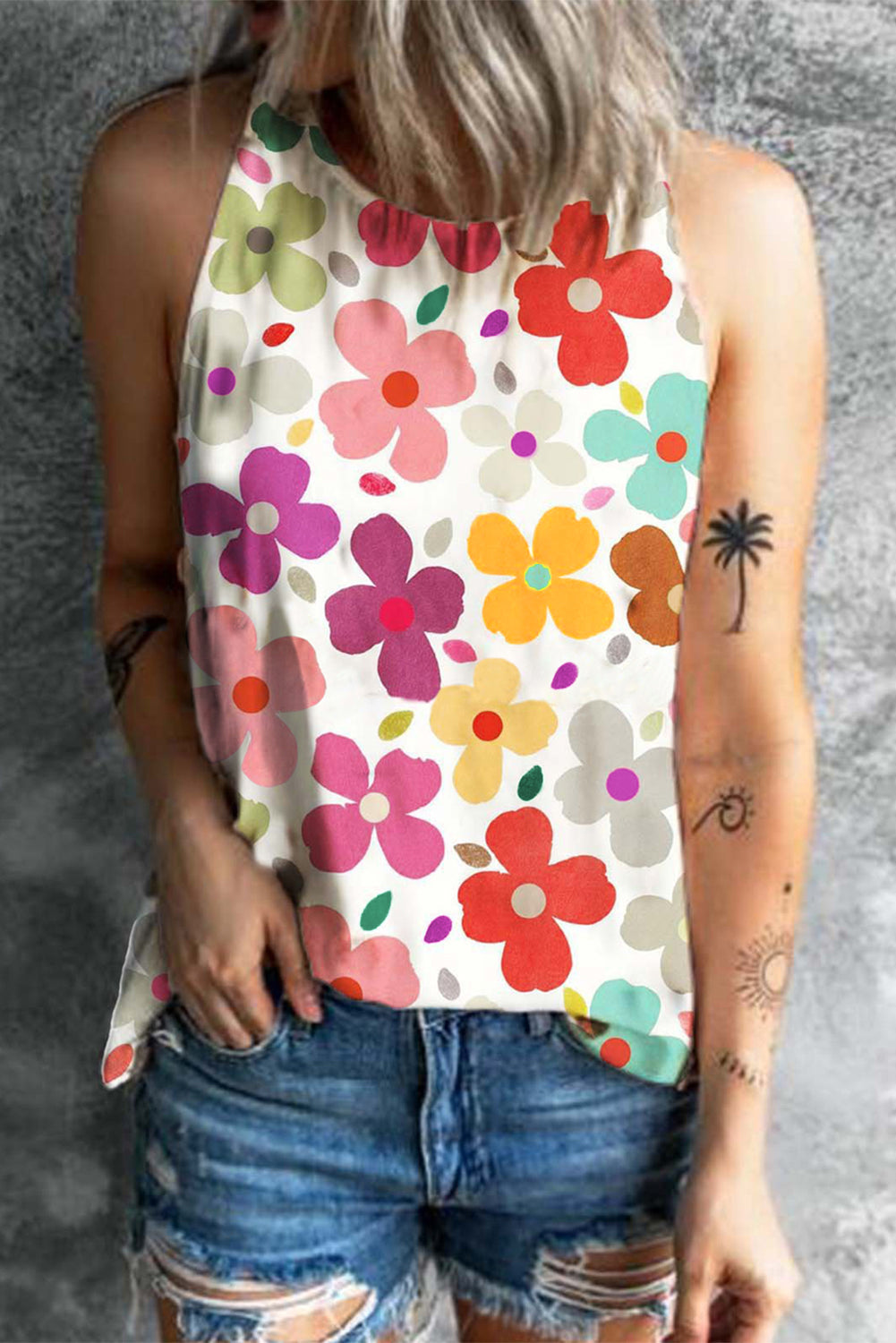 Women's Vest with Cute Floral-Print Print